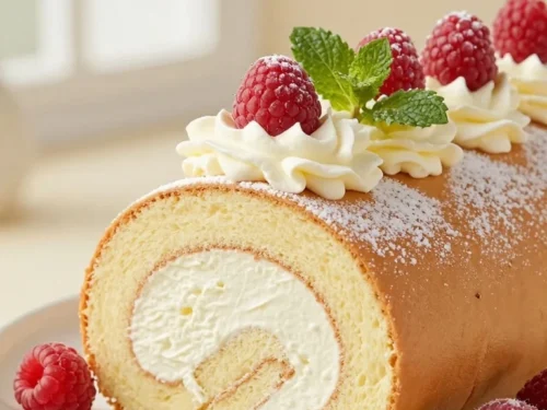 Easy Swiss Roll Cake Recipe with Vanilla Cream Filling