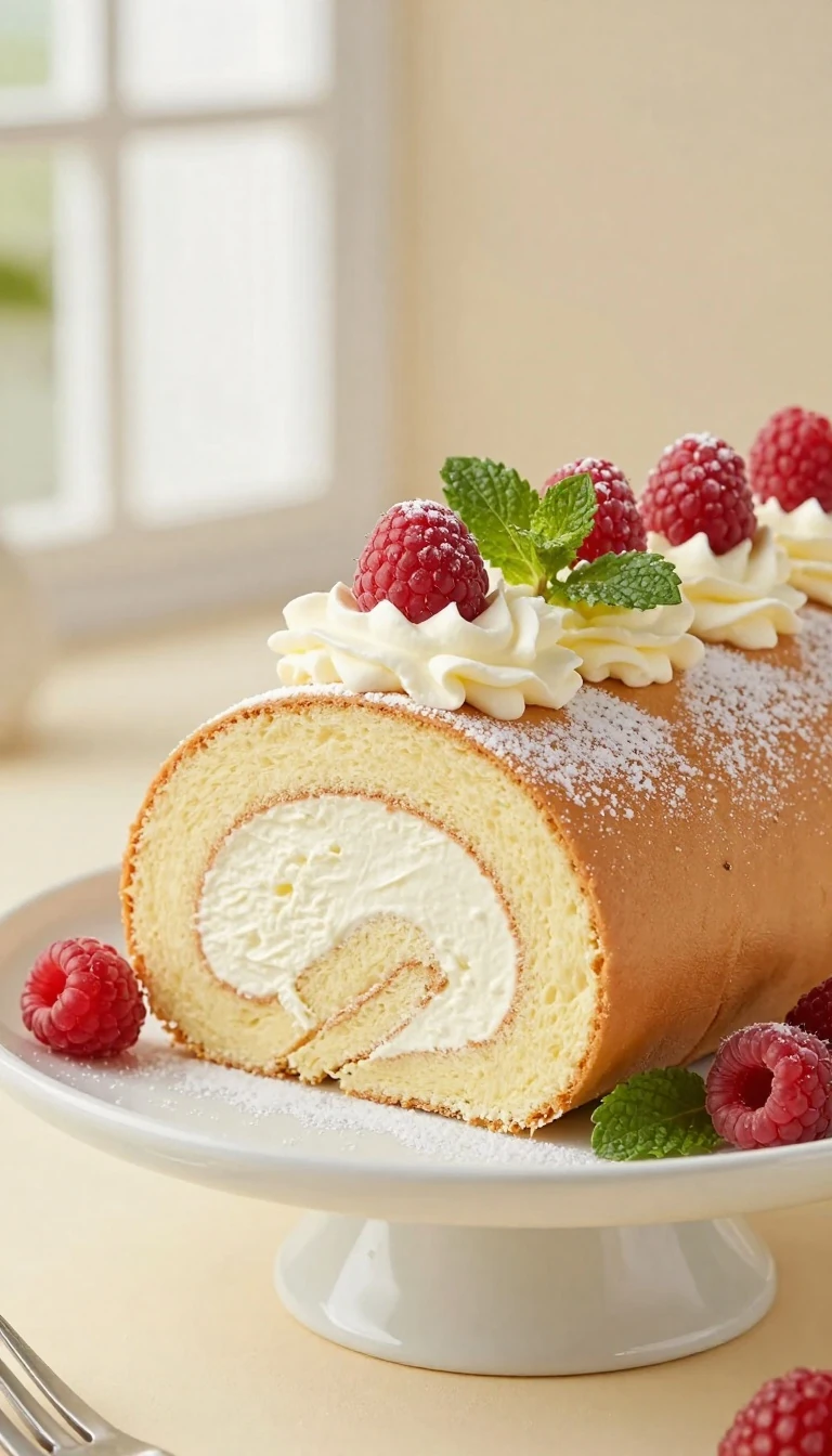 Easy Swiss Roll Cake Recipe with Vanilla Cream Filling