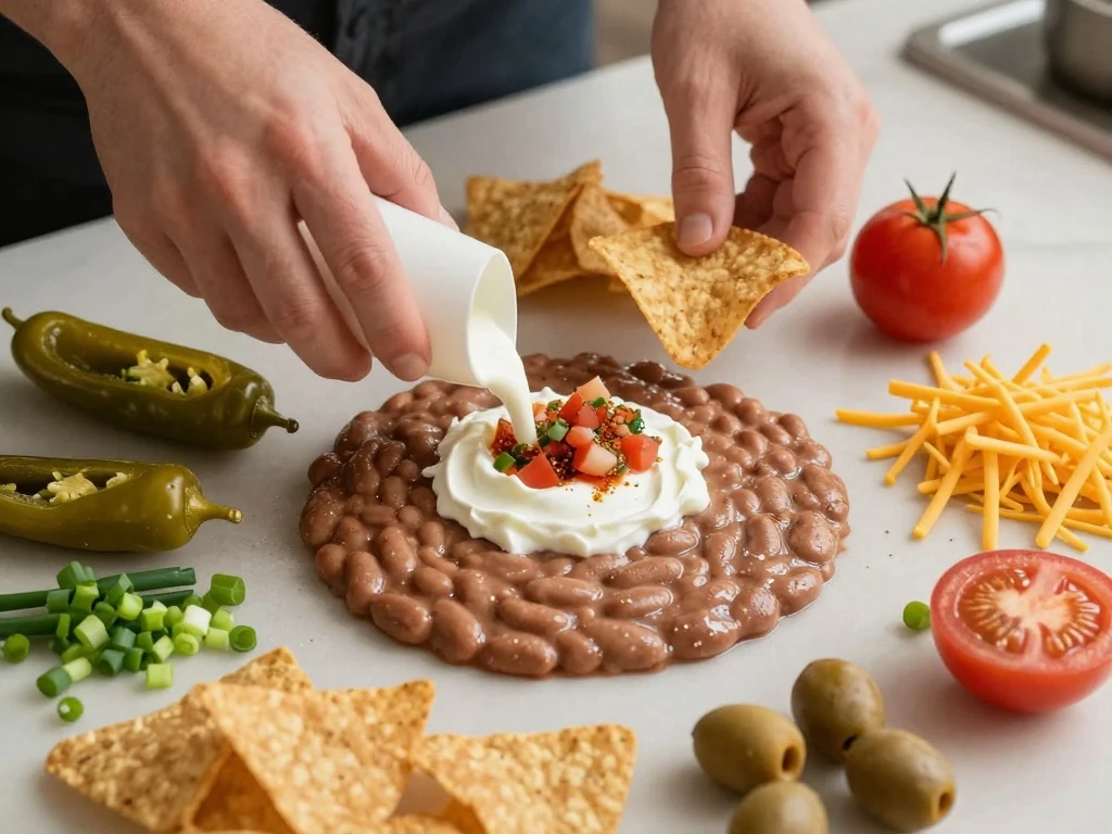 Ingredients for classic Tex-Mex bean dip arranged for cooking
