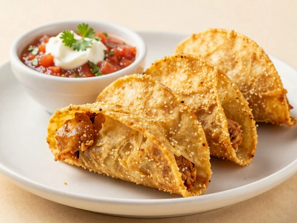 Crispy Crazy Haoles chicken taquitos served with salsa and sour cream