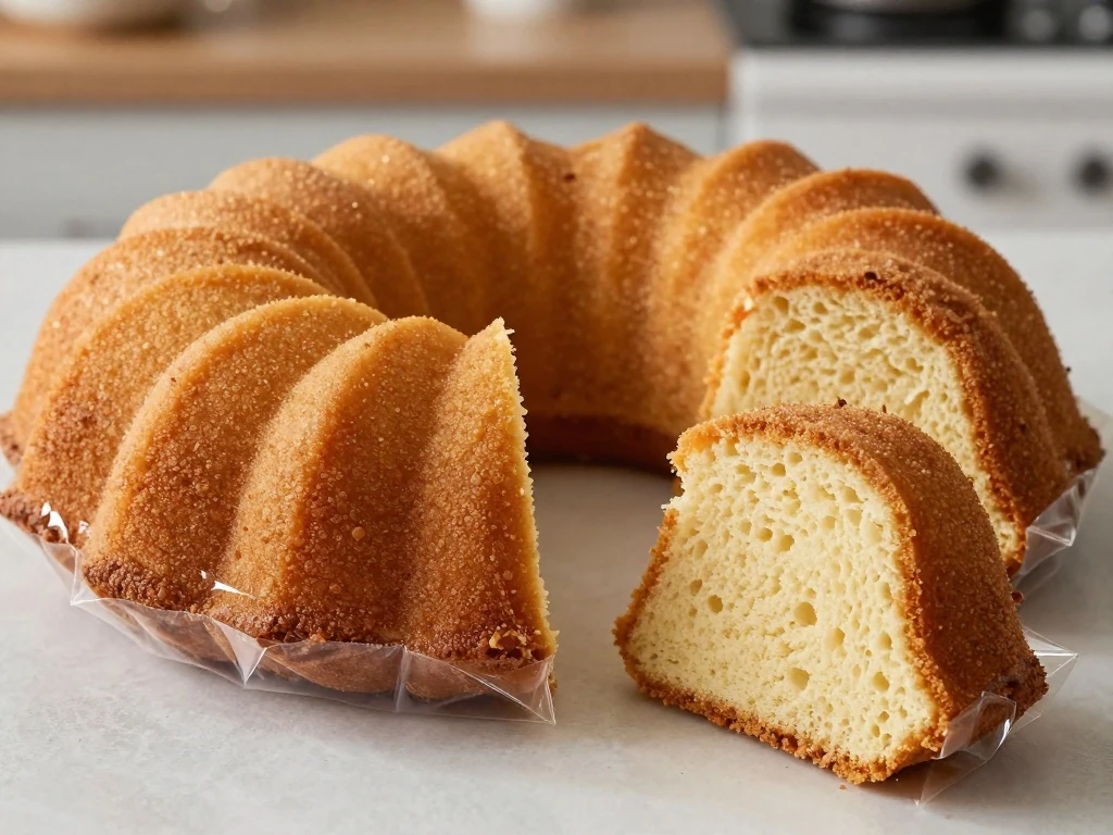 Properly stored easy toffee cake and individual slices