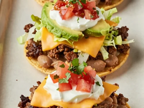 Easy Tostadas Compuestas Recipe with Seasoned Beef and Refried Beans