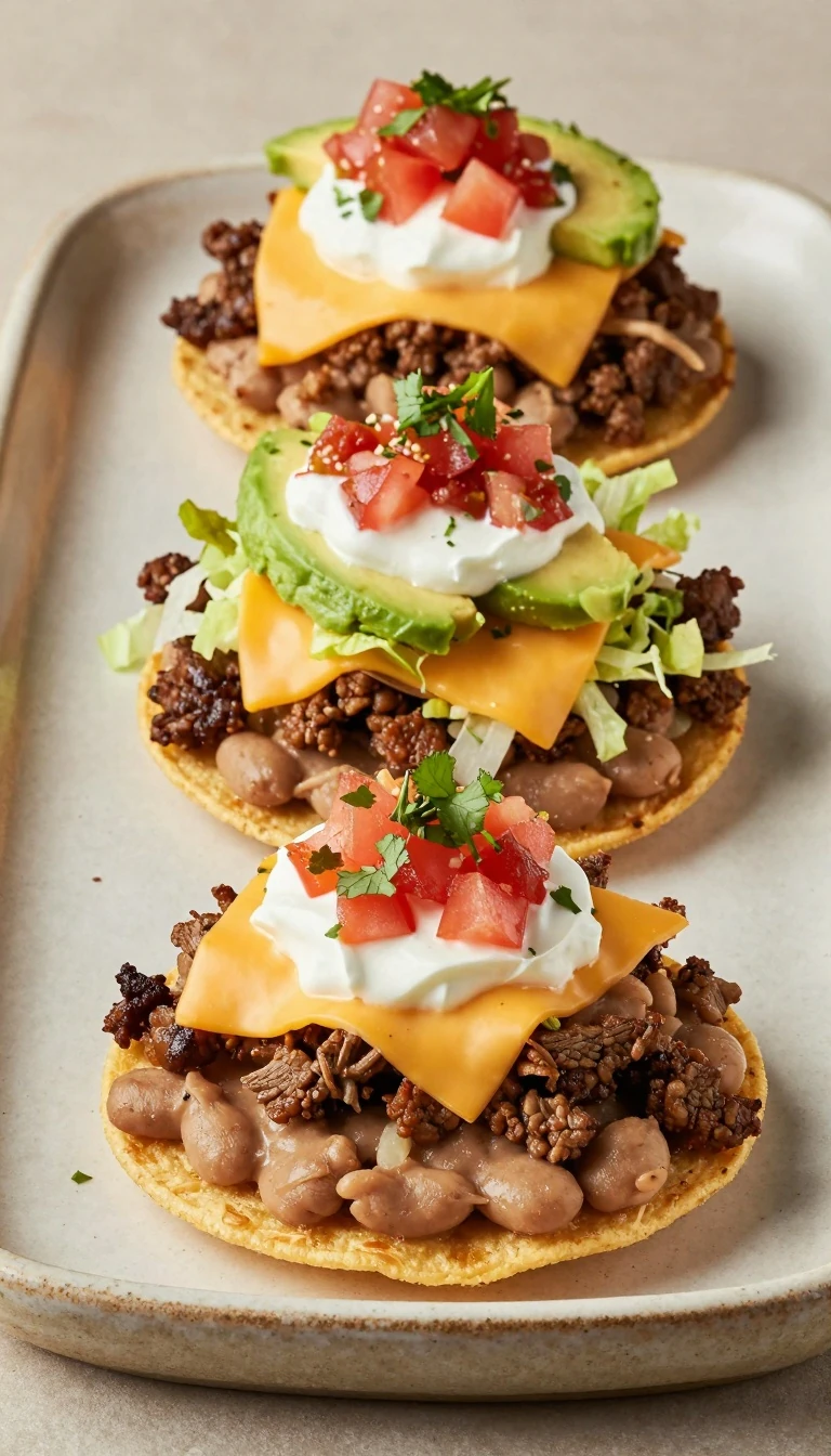 Easy Tostadas Compuestas Recipe with Seasoned Beef and Refried Beans