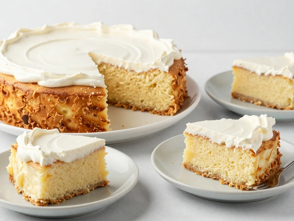 Chilled tres leches cake ready for serving after overnight refrigeration