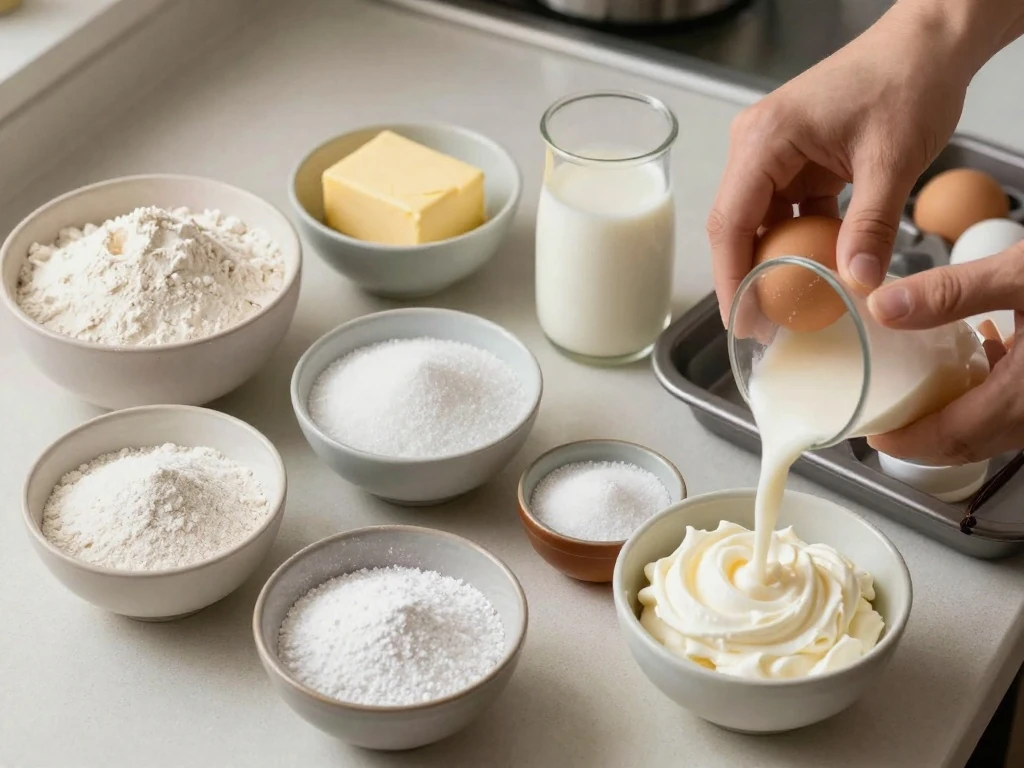 Ingredients for vanilla sheet cake and buttercream