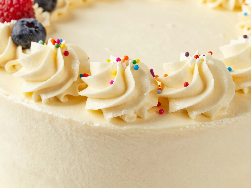 Vanilla buttercream sheet cake decorated with sprinkles