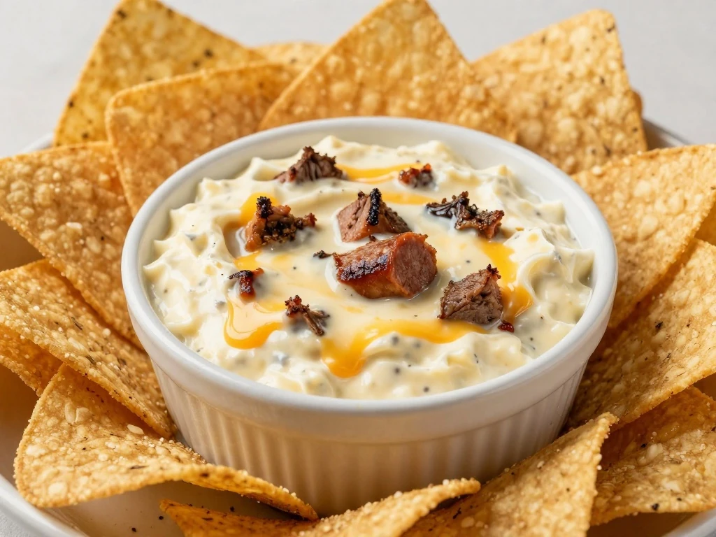 Creamy Velveeta Dirty Dip served with tortilla chips