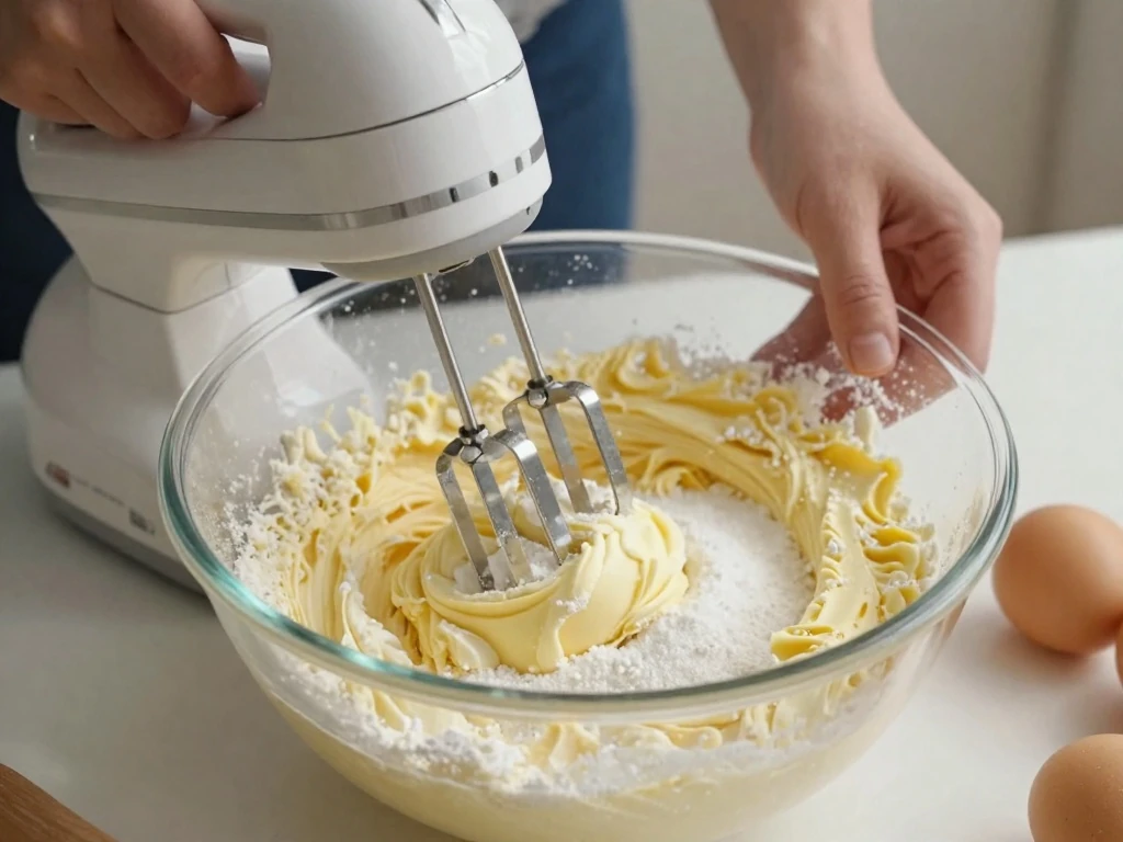 Creaming butter and sugar for a Victoria sponge cake