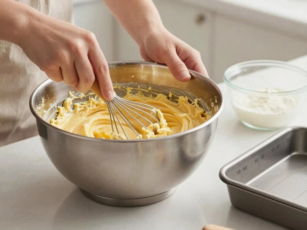 Mixing batter for a homemade yellow cake