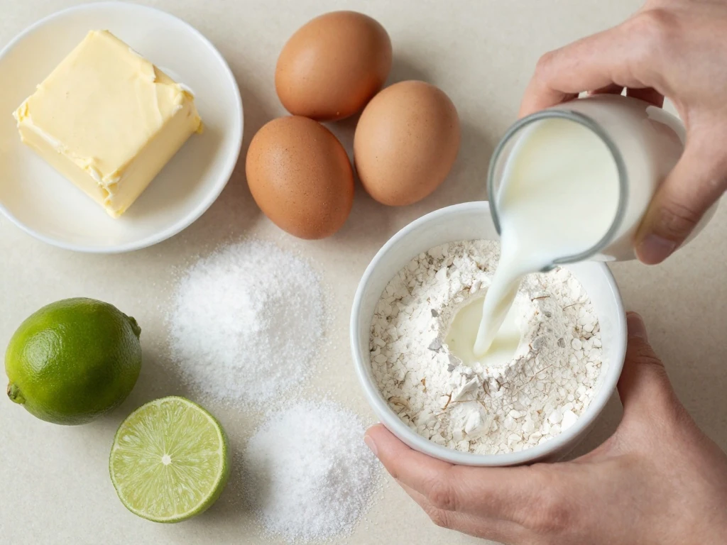 Ingredients for a fresh lime drizzle cake