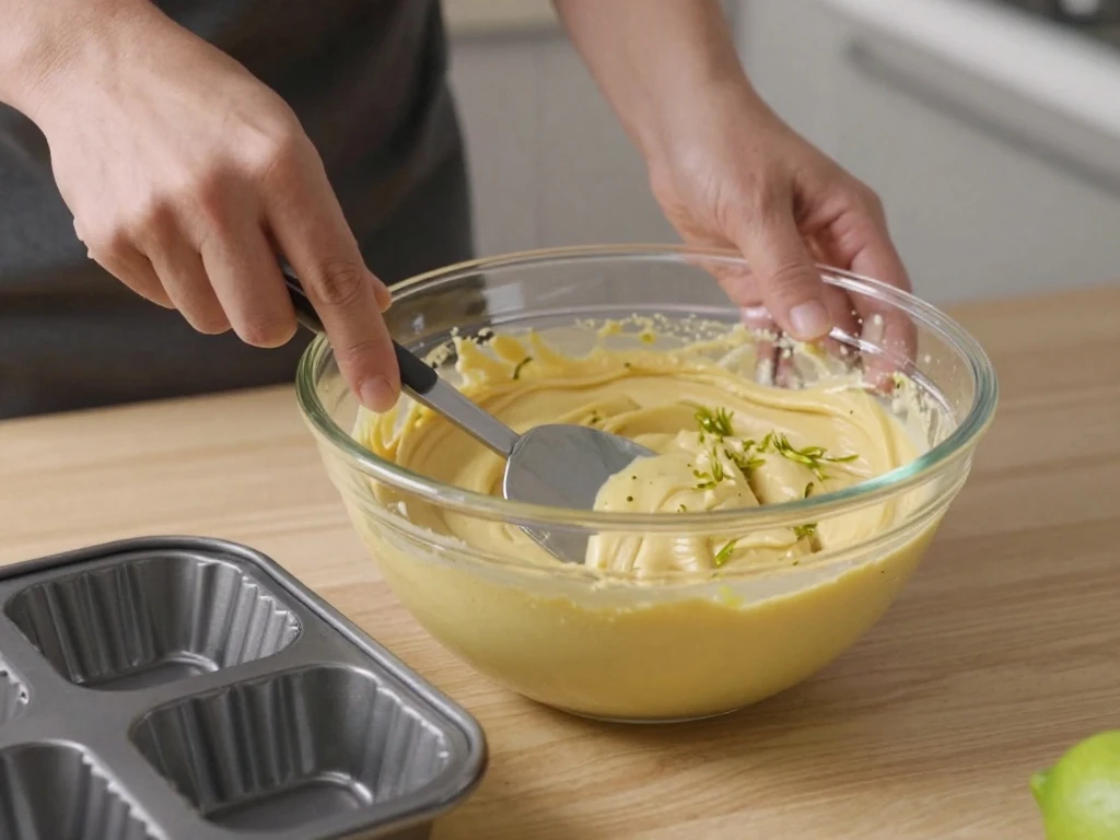 Preparing lime cake batter before baking