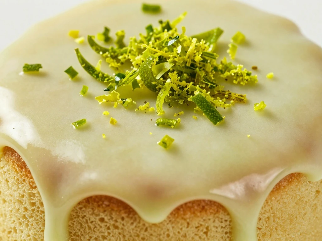 Fresh lime zest decorating lime cake icing