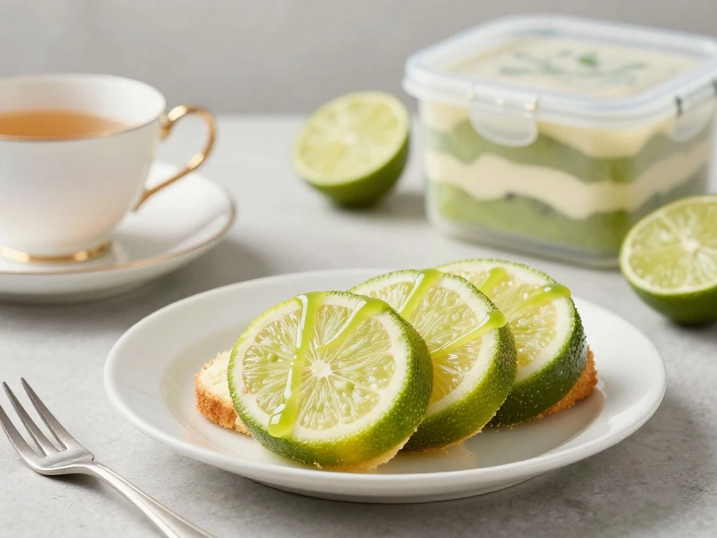 Sliced lime cake ready to serve with tea