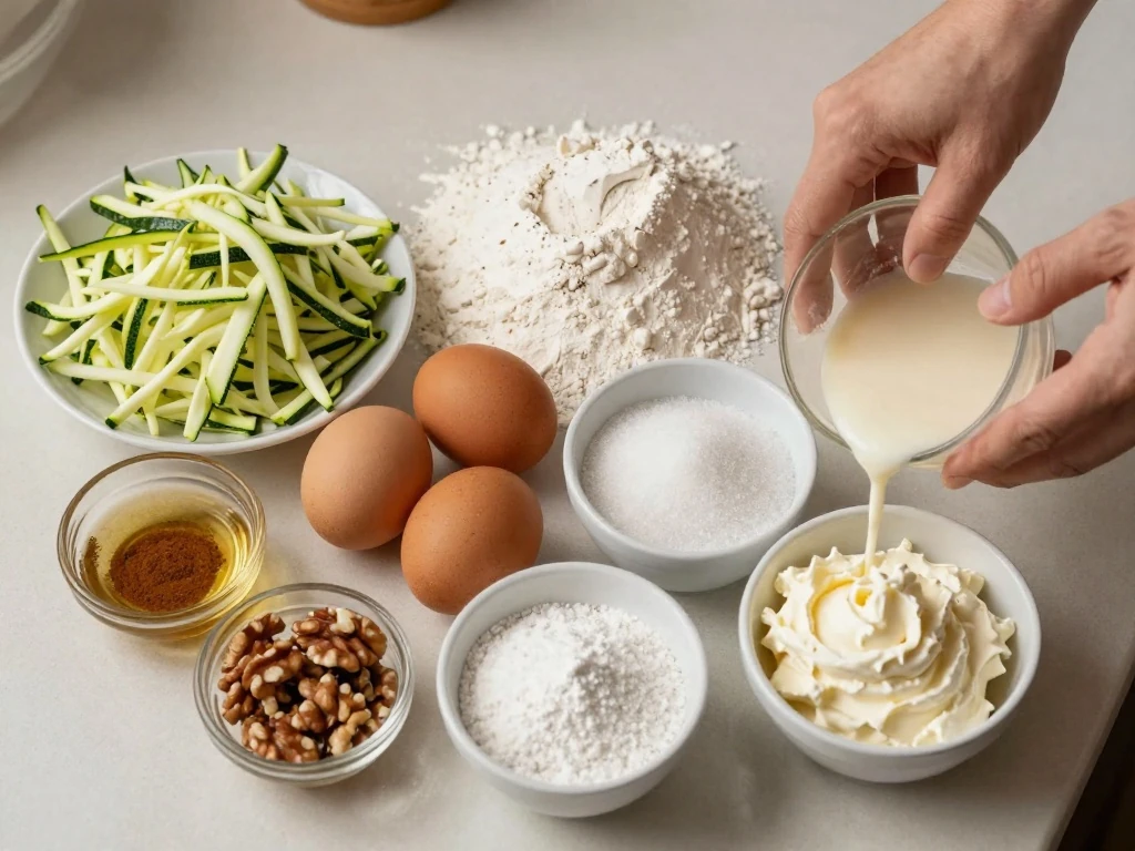 Ingredients for an easy zucchini cake recipe